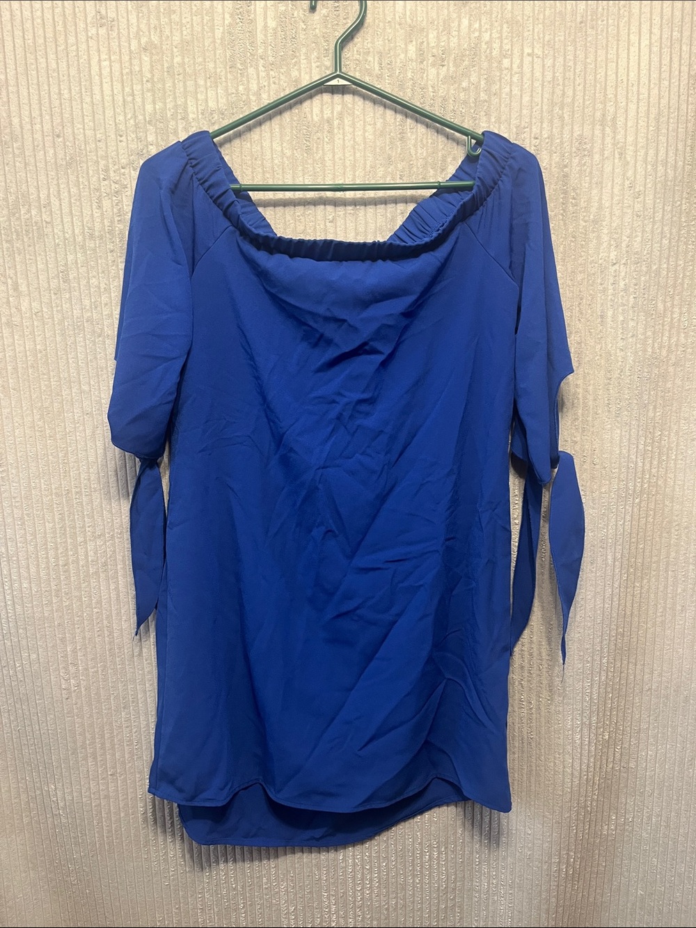 Bar III Royal Blue Off-Shoulder Tie-Sleeve Dress Small